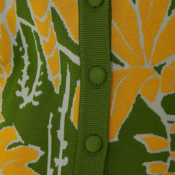 Farm Rio Small Foliage Sketch Knit Cardigan Sweater Green Yellow Preppy $220 New - Picture 5 of 8